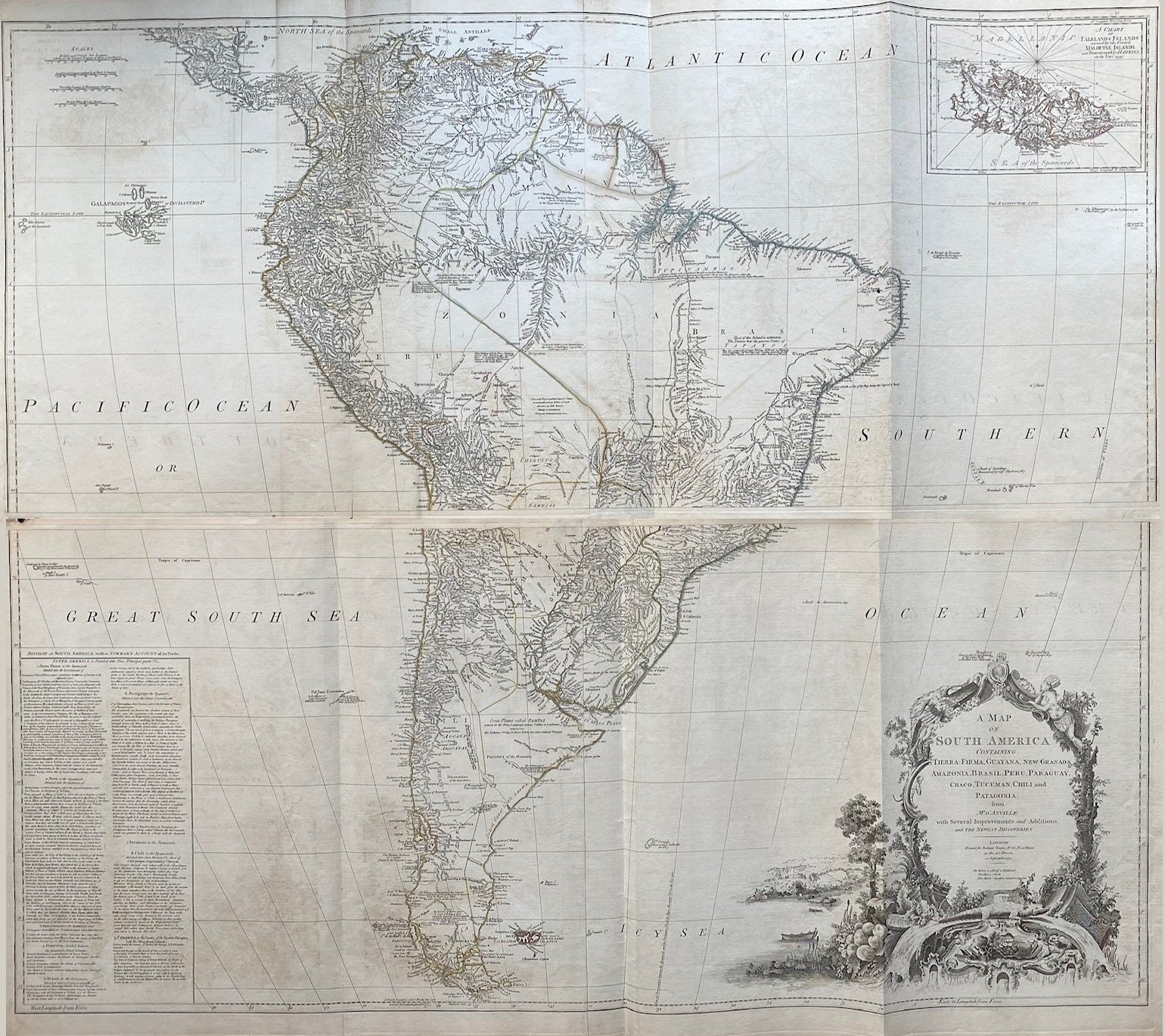 A Map of South America Containing Tierra Firma Guayana New Granada Amazonia Brasil Peru Paraguay Chaco Tucuman Chili and Patagonia by Thomas