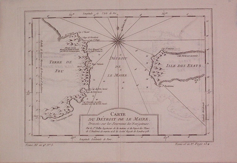 Item #204654 Carte du Detroit de le Maire, dressee sur les Journaux des Navigateurs. Jacques Nicolas BELLIN.
