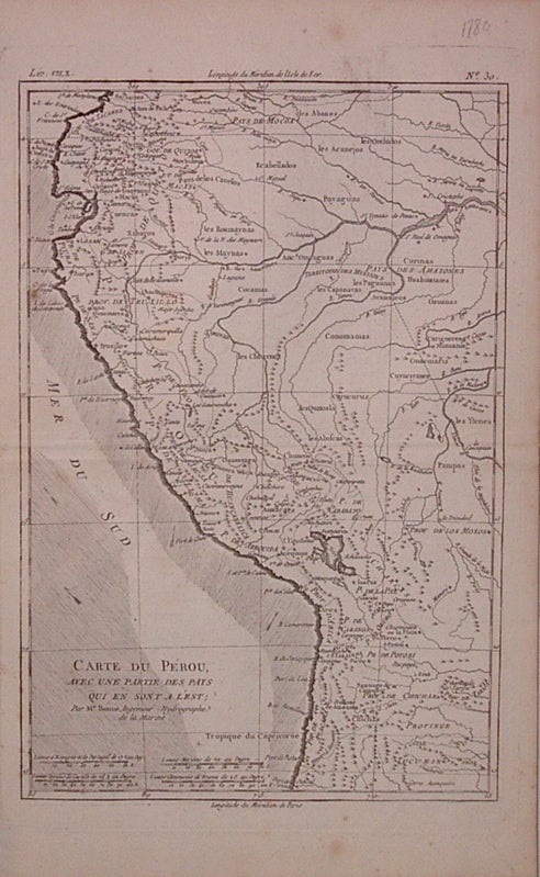 Item #204814 Carte du Perou, avec une partie des Pays qui en sont a l'Est. Rigobert BONNE.