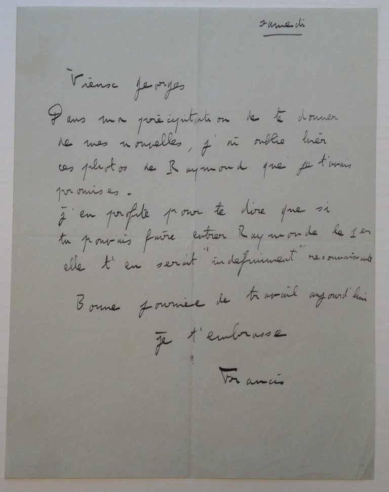 Item #208142 Autographed Letter Signed in French. Francis-Jean POULENC, 1899 - 1963.