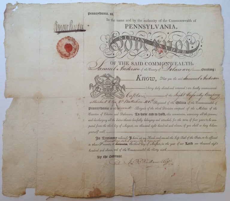 Item #208194 Signed Military Commission. Simon SNYDER, 1759 - 1819.