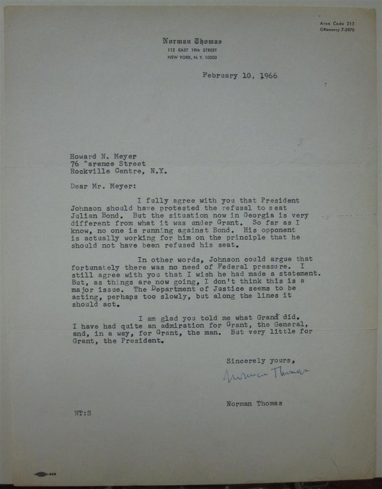 Item #208404 Typed Letter Signed. Norman THOMAS.