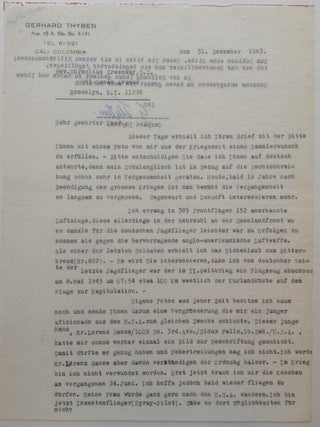 Item #209313 Typed Letter Signed in German. LUFTWAFFE PILOT - Gerhard Thyben