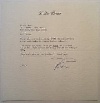 Item #209661 Typed Letter Signed "Ron" on personal stationery. L. Ron HUBBARD, 1911 - 1986