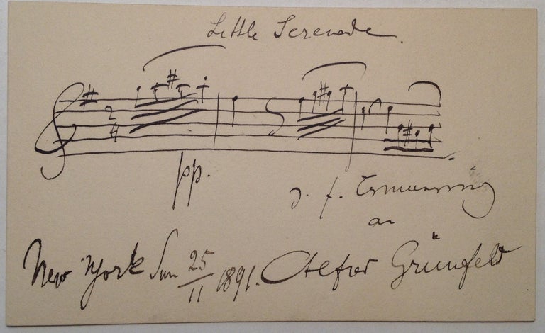 Item #210269 Musical Quotation Signed on the back of his Calling Card. Alfred GRUNFELD, 1852 - 1924.
