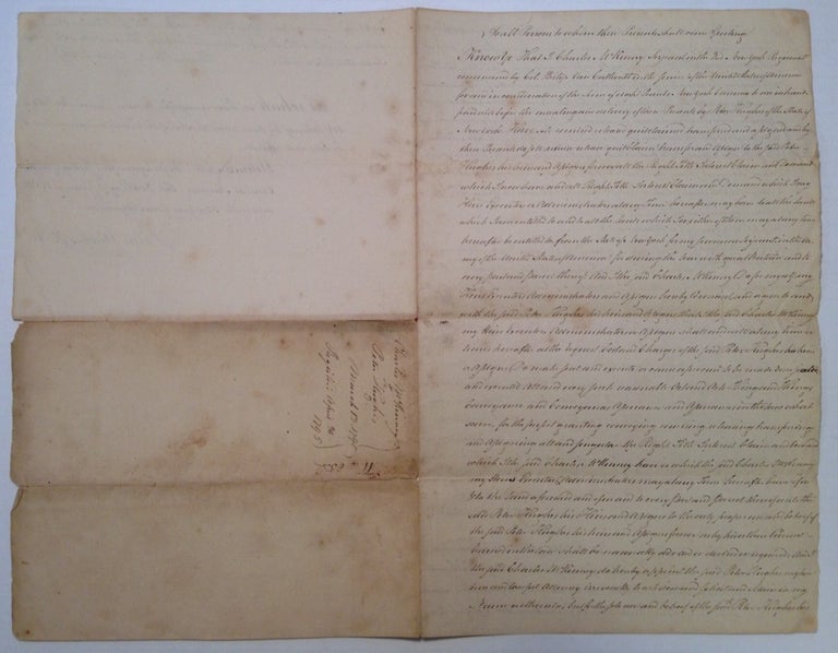 Item #213385 Signed Document regarding the purchase of land from a Revolutionary War veteran. Peter HUGHES.