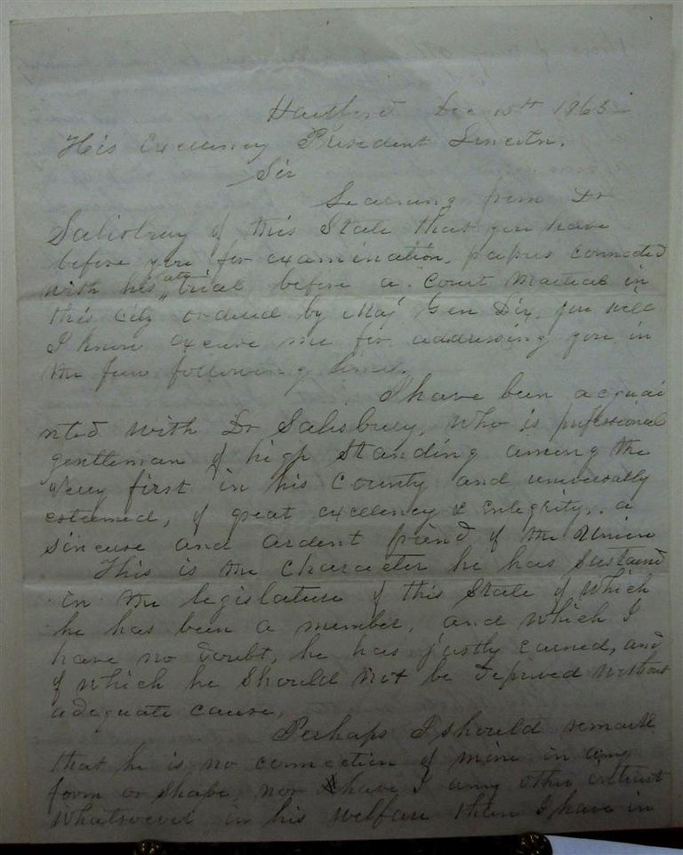 Item #213512 Retained Copy of a Letter to Abraham Lincoln. William W. ELLSWORTH.