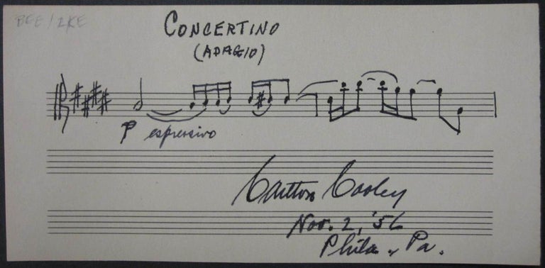 Item #213611 Autographed Musical Quotation. Carlton COOLEY, 1898 - 1981.
