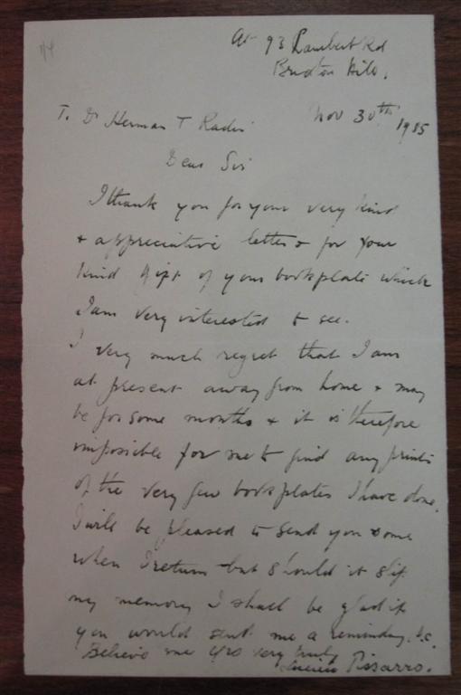 Item #213707 Autographed Letter Signed. Lucien PISSARRO, 1863 - 1944.