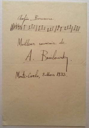 Item #213729 Manuscript Musical Quotation Signed. Alexander BRAILOWSKY, 1896 - 1976