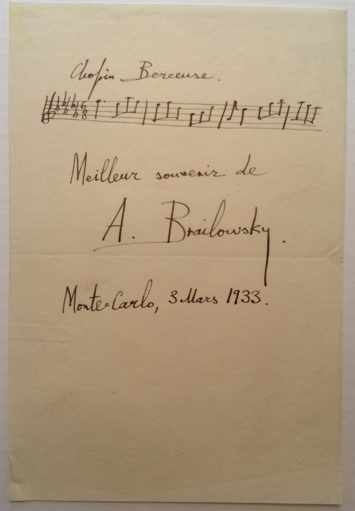 Item #213729 Manuscript Musical Quotation Signed. Alexander BRAILOWSKY, 1896 - 1976.