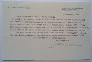 Item #213756 Typed Letter Signed in German. Hasso von MANTEUFFEL, 1897 - 1978