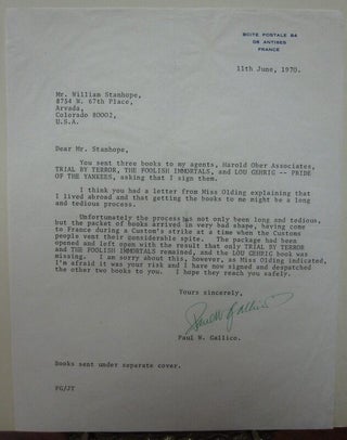 Item #214363 Typed Letter Signed about damaged books. Paul GALLICO