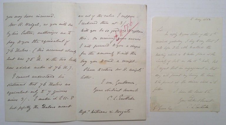Item #215875 Two Interesting Autographed Letters Signed. Sir Charles EASTLAKE, 1793 - 1865.