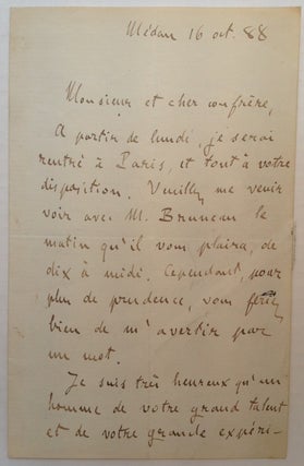 Item #215987 Autographed Letter Signed in French. Emile ZOLA, Edouard-Charles-Antoine, 1840 - 1902