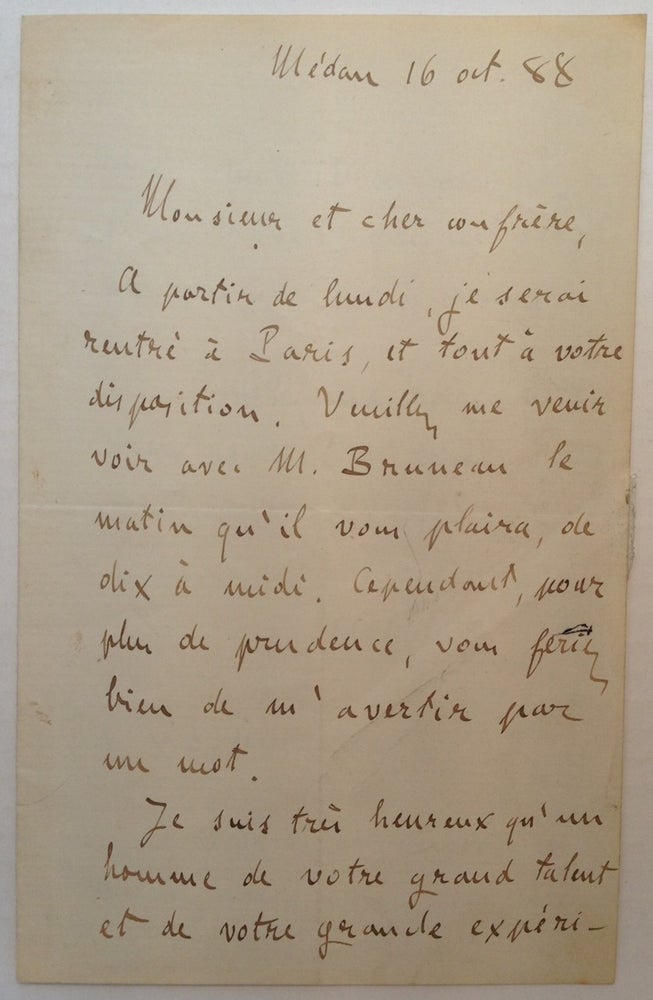 Item #215987 Autographed Letter Signed in French. Emile ZOLA, Edouard-Charles-Antoine, 1840 - 1902.