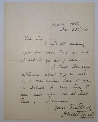 Item #215992 Rare Autograph Letter Signed. Herbert WARD, 1863 - 1919