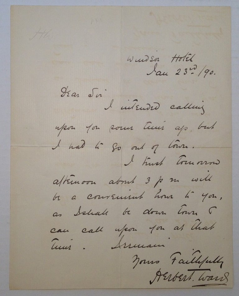 Item #215992 Rare Autograph Letter Signed. Herbert WARD, 1863 - 1919.