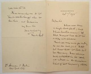 Item #215998 Autographed Letter Signed. Frank SHORT, 1857 - 1945