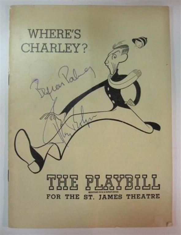 Item #216035 Signed Playbill -- "Where's Charley?" Ray BOLGER, 1904 - 1987.