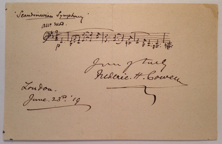 Item #216172 Autographed Musical Manuscript with three bars of music from "Scandinavian Symphony" Frederic H. COWEN, 1852 - 1935.