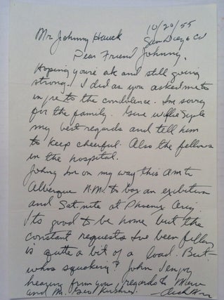 Item #216200 Autographed Letter Signed to a boxing historian. Archie MOORE