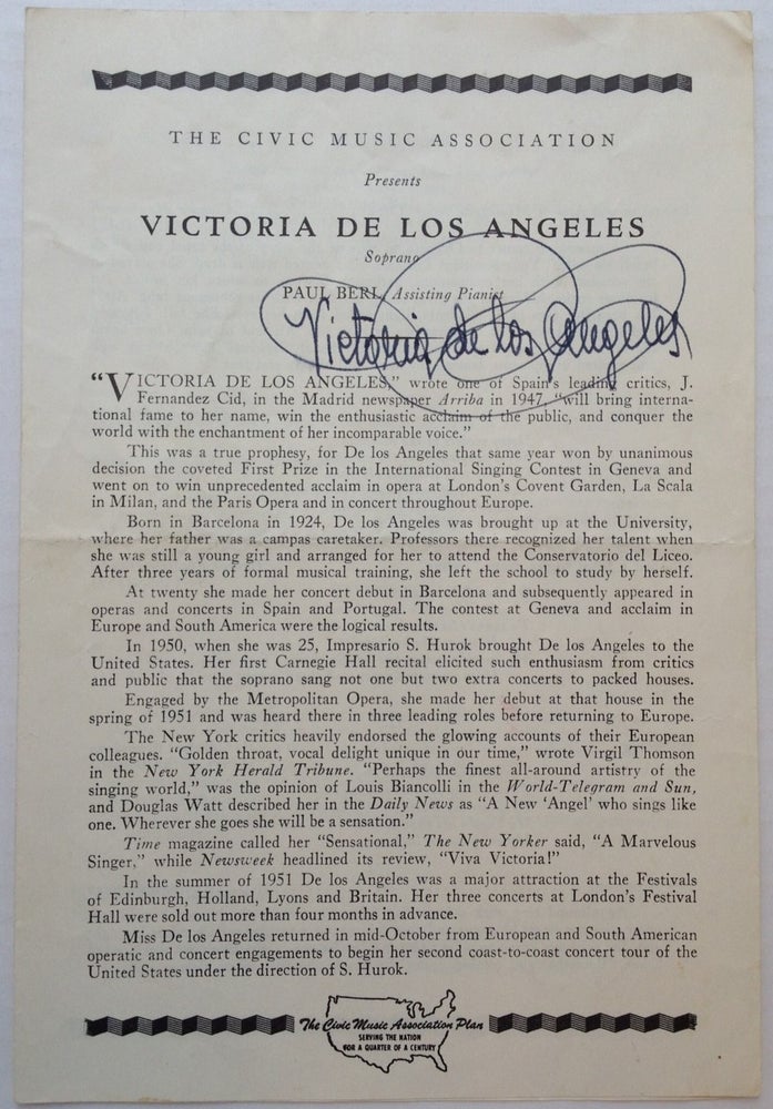 Item #217845 Signed Program. Victoria DE LOS ANGELES, 1923 - 2005.