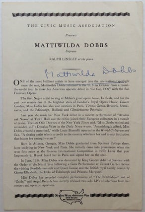 Item #217868 Signed Program. Mattiwilda DOBBS, 1925
