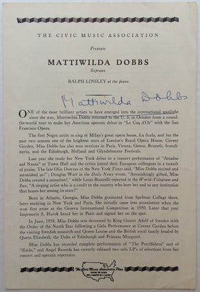 Item #217868 Signed Program. Mattiwilda DOBBS
