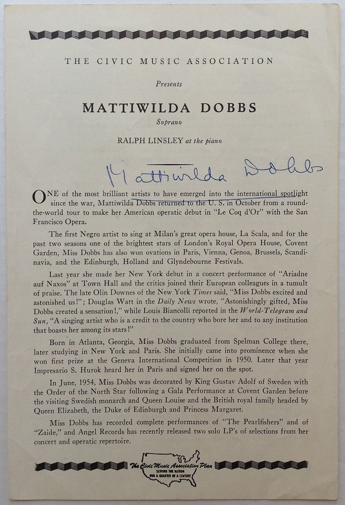Item #217868 Signed Program. Mattiwilda DOBBS, 1925 -.