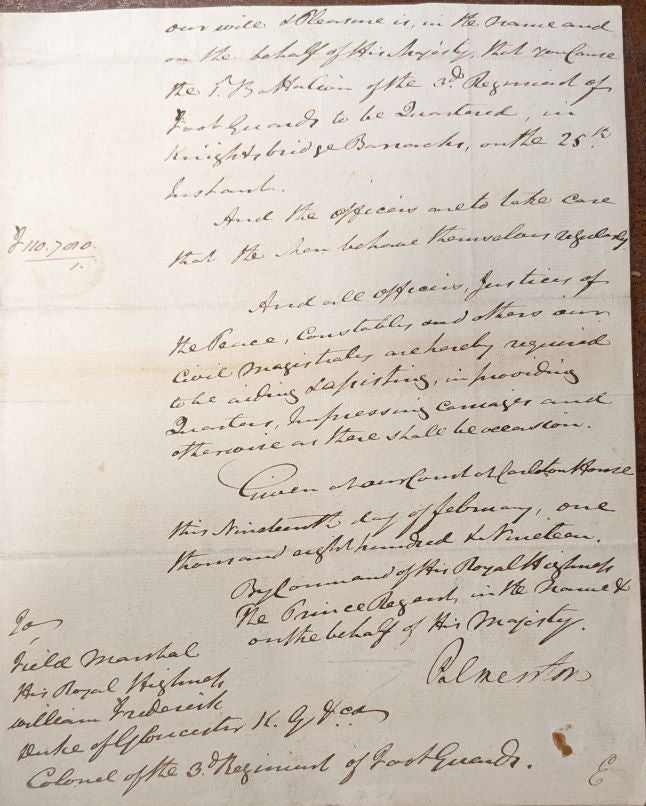 Item #218186 Autographed Document Signed. Lord PALMERSTON, Henry John Temple.