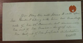 Item #218254 Autographed Note Signed with initials. Martin VAN BUREN, 1782 - 1862