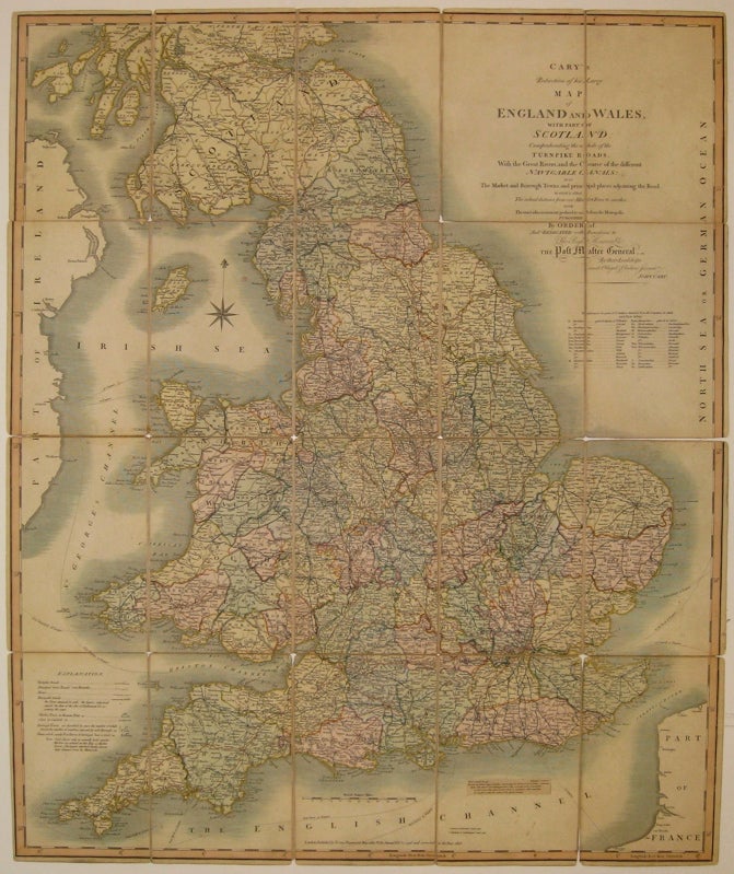 Item #218308 Cary's Reduction of his Larger Map of England and Wales with Part of Scotland; Containing the whole of the Turnpike Roads, the Principal Rivers & the course of the idfferent Navigable Canals. John CARY.