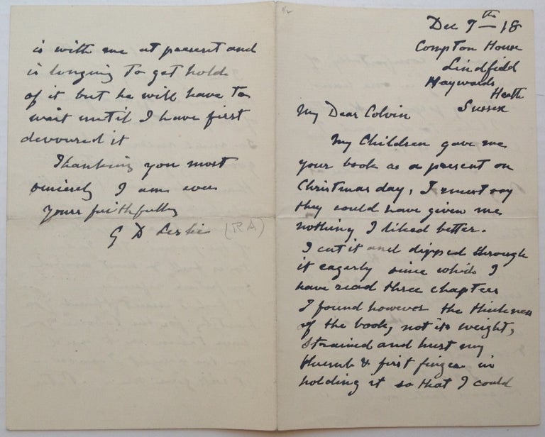 Item #219480 Autographed Letter Signed to art critic Sidney Colvin. George Dunlop LESLIE, 1835 - 1921.