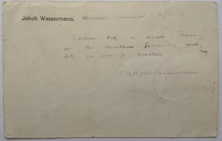 Item #220013 Autographed Note Signed in German. Jakob WASSERMANN, 1873 - 1934