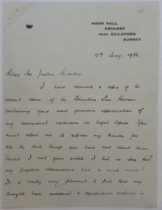 Item #220056 Autographed Letter Signed "Macmillan" to a Judge. Harold MacMILLAN, 1894 - 1986