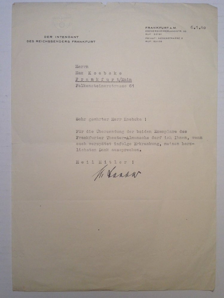 Item #220481 Scarce Typed Letter Signed. Adolph RASKIN, 1900 - 1940.
