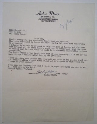Item #220606 Important Typed Letter Signed on personal letterhead. Archie MOORE, 1916 - 1998