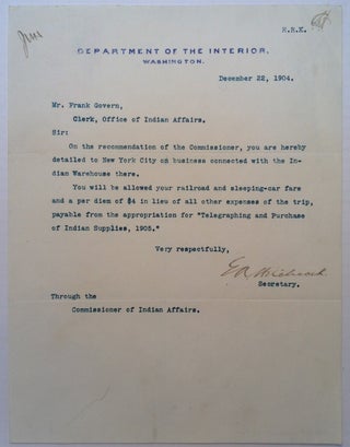 Item #222024 Typed Letter Signed on "Department of the Interior" letterhead. Ethan Allen...