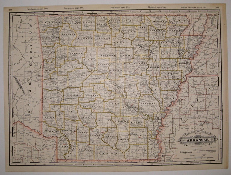 Item #222553 Railroad and County Map of Arkansas. George CRAM.