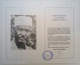 Item #222878 Signed Card from the Inaugural Party. Hassan Gouled APTIDON