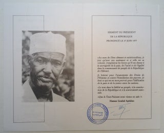 Item #222878 Signed Card from the Inaugural Party. Hassan Gouled APTIDON, 1916 - 2006