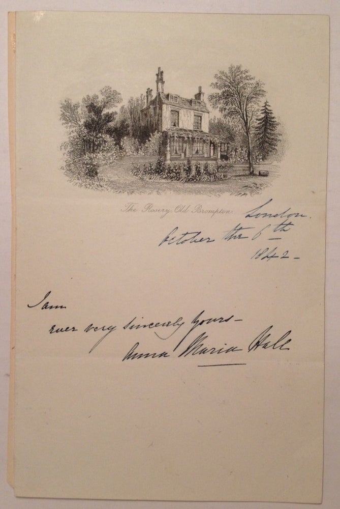 Item #224145 Autographed Note Signed. Anna Maria HALL, 1800 - 1881.