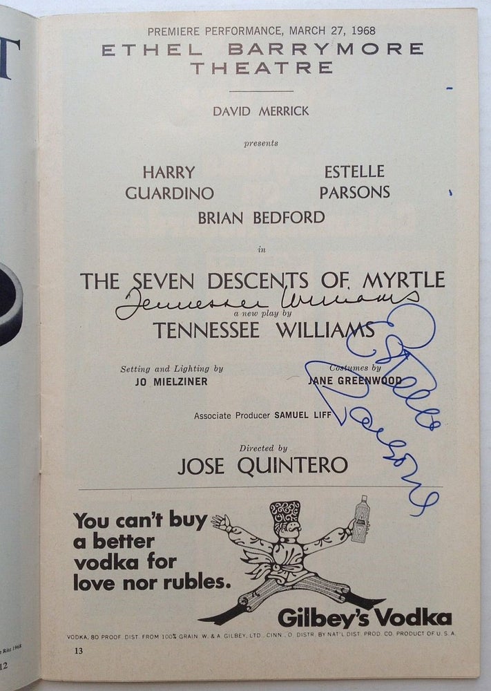 Item #224647 Signed Playbill -- "The Seven Descents of Myrtle" Tennessee WILLIAMS, 1911 - 1983.