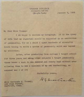 Item #225711 Amusing Typed Letter Signed about Penmanship. Henry Noble MACCRACKEN, 1880 - 1970