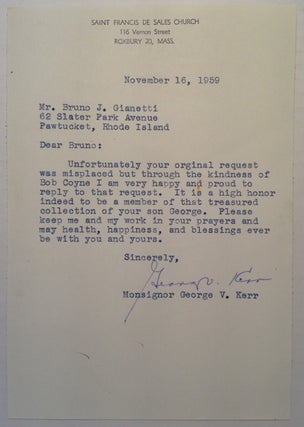 Item #225718 Typed Letter Signed by a Football Player. George V. KERR, 1919 - 1983