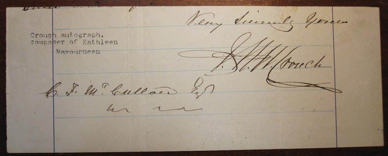 Item #226490 Signature Removed from a Letter. Frederick Nicholls CROUCH.