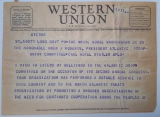 Item #226618 Presidential Telegram. Harry S. TRUMAN, 1884 - 1972