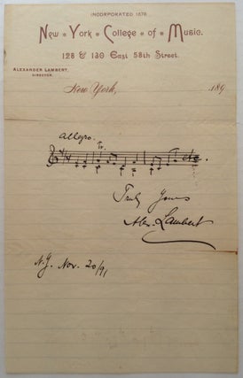 Item #227390 Autographed Musical Quotation Signed on his Professional Letterhead. Alexander...