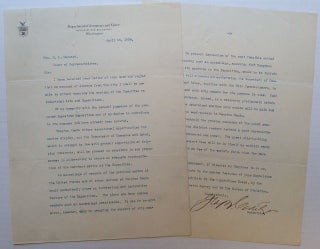 Item #227565 Typed Letter Signed about the Proposed Jamestown Exposition. George B. CORTELYOU,...